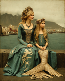Royal Memrmaid with Her Daughter Art Print