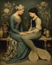 Mermaid Mom and Daughter Discussing The Change Art Print