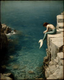 Sad Mermaid on Cliff Art Print