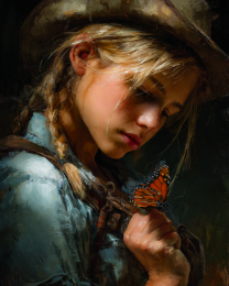 Country Girl Watches a Monarch Butterfly