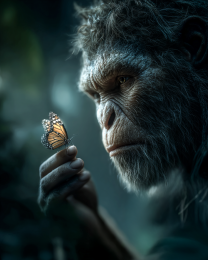 Bigfoot Mesmerized by a Monarch Butterfly