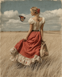 Young Woman Watching a Monarch butterfly