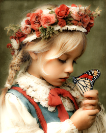 Young Girl Mesmerized by a Monarch Butterfly
