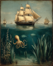 Vintage Octopus and Tall Ships