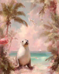 Pink Seal on Beach Scene