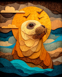 Wood Relief Style Seal by the Ocean