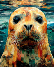 Mixed-Media Worried Harbor Seal