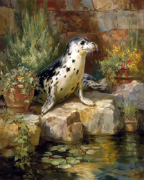 Lost Harbor Seal by Pond