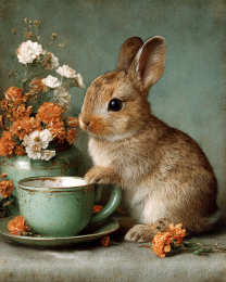 Baby Bunny with Coffee Cup