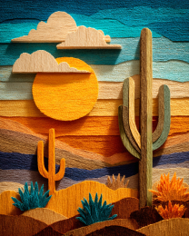 Wood Relief Style Desert Sunset