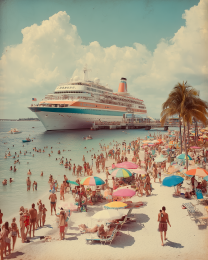 Vintage Cruise Ship at Beach