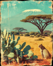Leopard Surveying the Savannah Vintage Wildlife Art Print