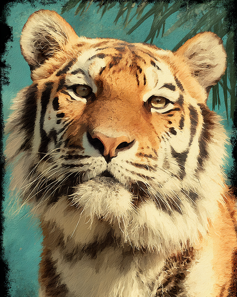 Close-Up Tiger Vintage Wildlife Art Print