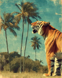 Roaring Tiger Vintage Wildlife Art Print