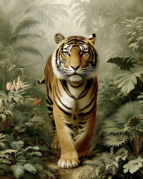 Tiger Walking Vintage Wildlife Art Print