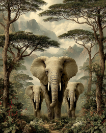 Three Elephants Vintage Wildlife Art Print