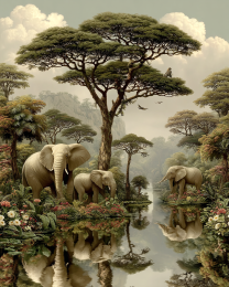 Classic African Elephants Vintage Wildlife Art Print