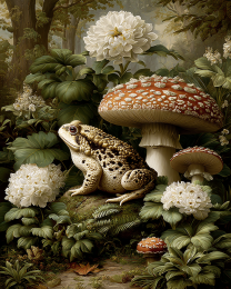 American Toad & Amanita Mushroom Still-Life Vintage Wildlife Art Print