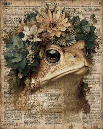 American Toad Wearing a Flower Crown Vintage Wildlife Art Print