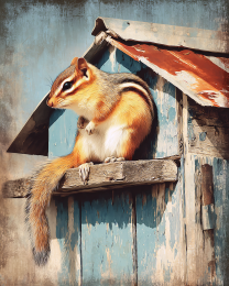Chipmunk on Rustic Bird Feeder Vintage Wildlife Art Print