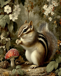 Chipmunk with Amanita Mushroom Vintage Wildlife Art Print