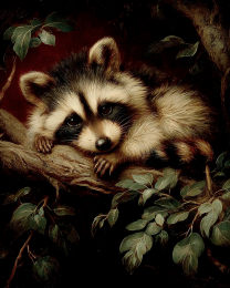 Sleepy Raccoon Kit Vintage Wildlife Art Print