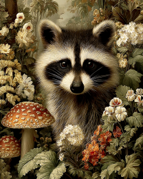 Raccoon and Amanita Mushroom Vintage Wildlife Art Print