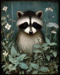 Young Raccoon Kit Vintage Wildlife Art Print