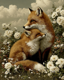 Fox Mom and Kit Vintage Wildlife Art Print