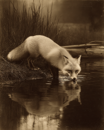 Fox Taking a Drink Vintage Wildlife Art Print