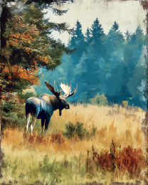 Watercolor Moose Vintage Style Wildlife Art Print