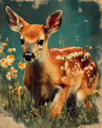 Young Fawn Deer Vintage Style Wildlife Art Print