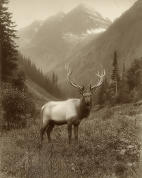 Old Bull Elk Vintage Style Wildlife Art Print