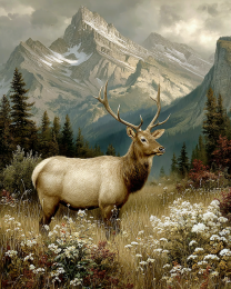 Bull Elk Vintage Style Wildlife Art Print