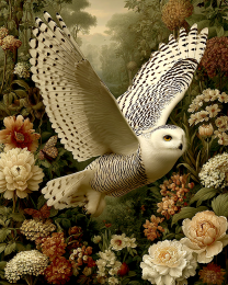 Flying Snowy Owl Vintage Style Wildlife Art Print