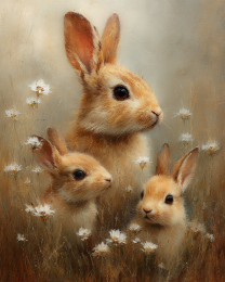 Cute Rabbit Family Vintage Style Wildlife Art Print