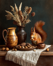 Classic Vintage Style Red Squirrel Still-Life