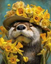 Content Otter in Daffodil Flower Hat