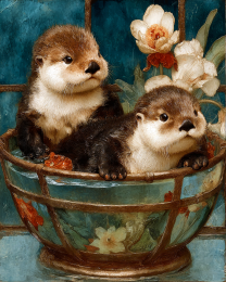 Baby Otters in a Bowl
