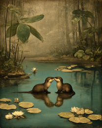 Vintage Otters Kissing