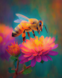 Very Bright Pastels of Honey Bee on Flower