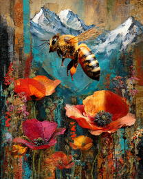 Honeybee Flying Above Wildflowers in Mountain Meadow