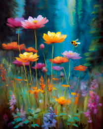 Honeybee Flying Above Wildflowers