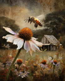 Vintage Style Honeybee Landing on a Daisy