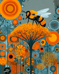 Mid-Century Modern Honeybee on Flower