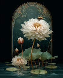 Art Nouveau Honeybee and Peony