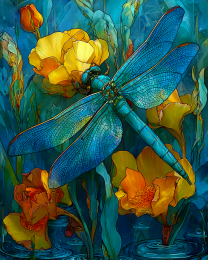 Impressionist Dragonfly on Flowers