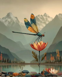 Dragonfly on Flower in Mountain Valley