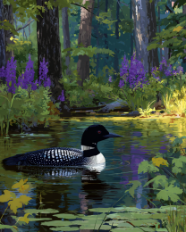 Mid-Summer Loon Vintage Style Wildlife Art Print