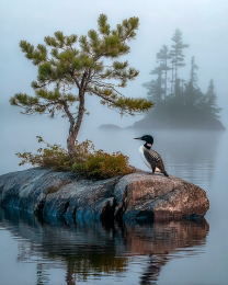 Loon Looking at Googins Island Vintage Style Wildlife Art Print